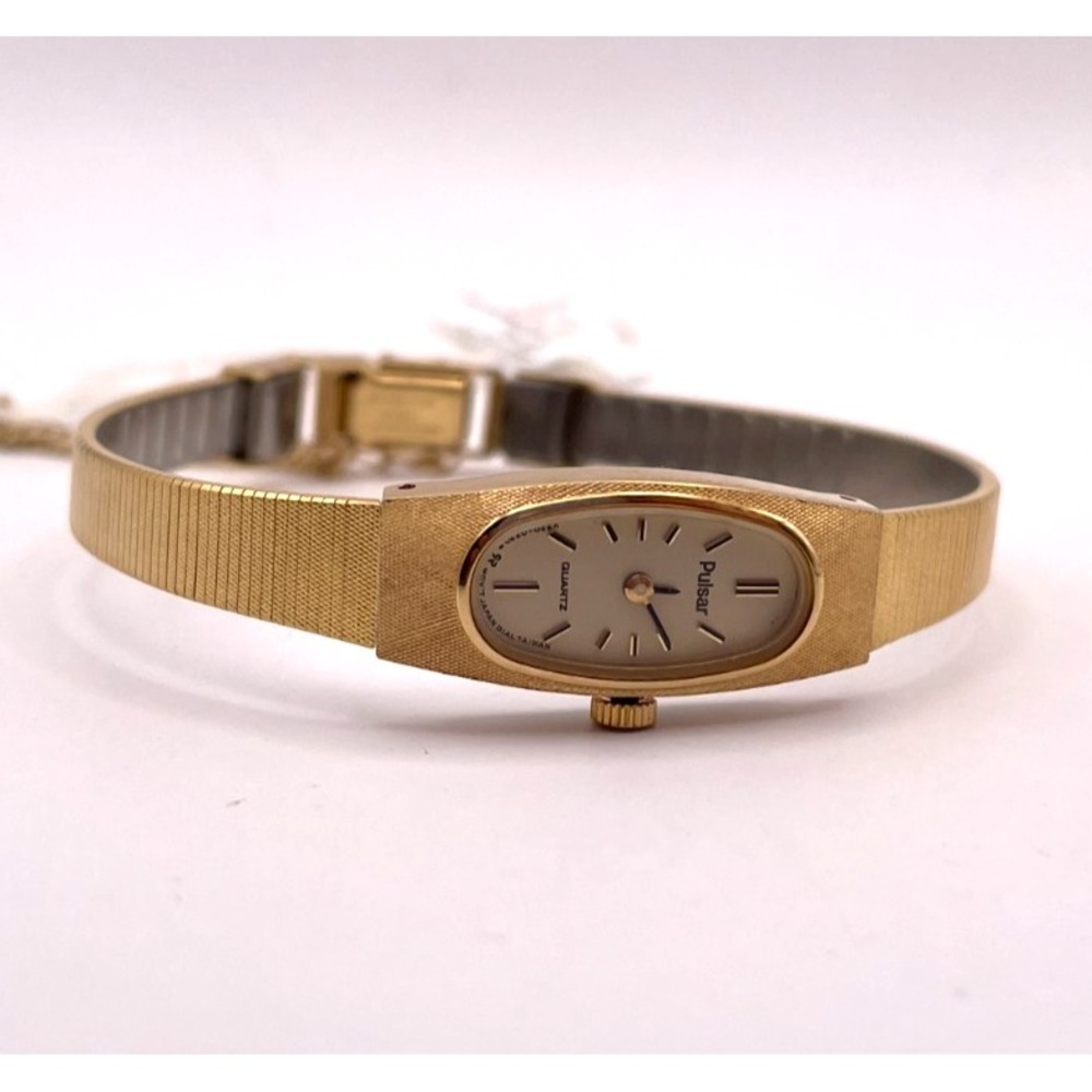 Vintage Pulsar Quartz Ladies Oval Watch Gold Tone Mesh Band Untested